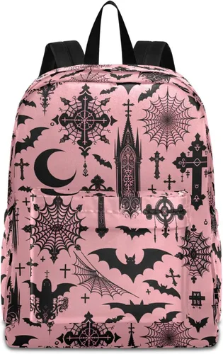 Vista 20 de MNSRUU Mochila para estudiantes para la escuela, Halloween, mochila luminosa de murciélagos para laptop, mochila estética para niñas, niños, mochila