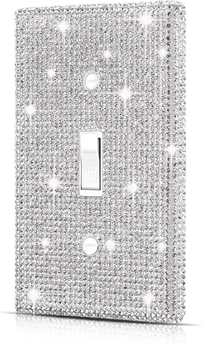 Vista 20 de Dengduoduo Placas de pared, cubierta decorativa para interruptor de luz, cubiertas decorativas de tomacorrientes, diamantes de imitación plateados