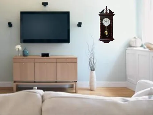 Vista 7 de reloj abuelo de madera con melodía con péndulo de madera tradicional perfecto para regalar melodía de Westminster suena a cada hora Nogal