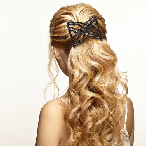 Vista 6 de NICENEEDED 4 peines mágicos para el cabello, pinzas elásticas con cuentas dobles para cabello rizado, grueso y fino, perlas, horquillas