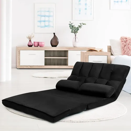 Vista 4 de KOMFOTT Sofá cama ajustable de suelo, sofá cama plegable con respaldo de 6 posiciones y 2 almohadas, futón convertible con funda de tela de gamuza