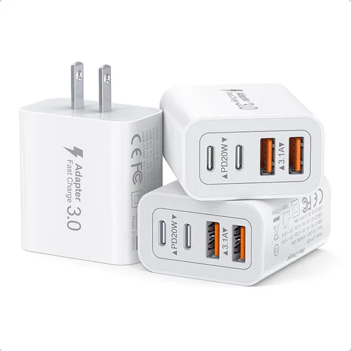 Vista 12 de [Paquete de 2/40W] Bloque de cargador de pared USB C de 4 puertos, cubo de carga rápida de ladrillo de alimentación tipo C Power Delivery, enchufe