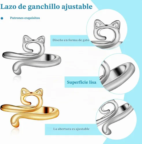 Vista 3 de 5 piezas de anillo de ganchillo, anillos ajustables de tensión de ganchillo, anillo de hilo para herramientas de bucle de dedo de tejer, anillos