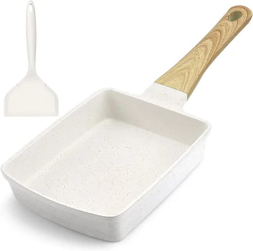 Vista 8 de GiPP Sartén de cerámica antiadherente para huevos, sartén dividida 3 en 1 para tortilla de desayuno, 7.9 pulgadas con mango resistente al calor
