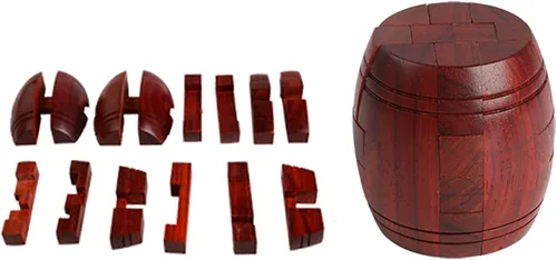 Vista 3 de Rompecabezas de madera de barril de polvo hechos a mano entrelazados 3D rompecabezas de pasaje oculto, rompecabezas mecánico, juguete mágico
