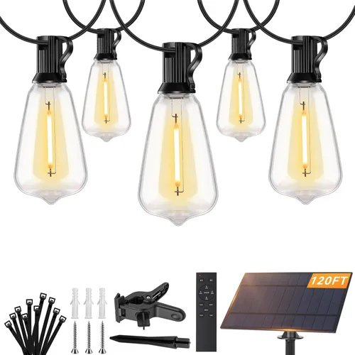 Vista 10 de Brightever Luces de Cadena Solares de 25 Pies para Exteriores Impermeables, Luces Solares G40 con Control Remoto y 10+1 Bombillas Globo LED