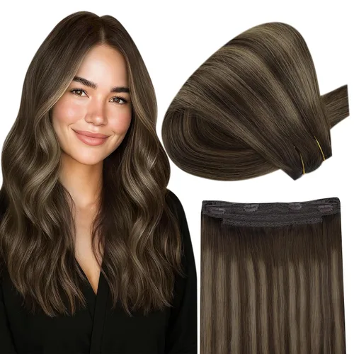 Vista 21 de Fshine - Extensiones de cabello con hilo invisible de 12 pulgadas, color rubio ceniza con reflejos de rubio decolorado, pieza de cabello humano real