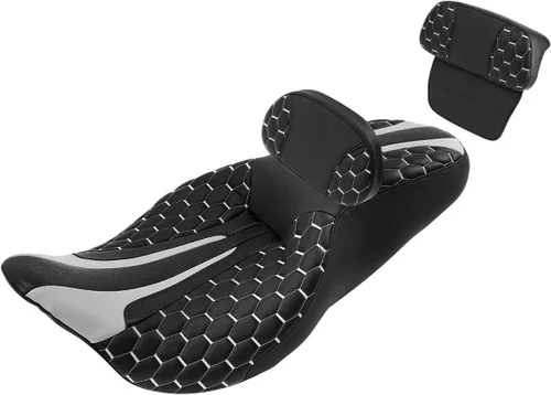 Vista 44 de Asiento de conductor, pasajero y piloto - SLMOTO Asiento de motocicleta de una pieza para 2 personas, compatible con Harley Touring Road King CVO
