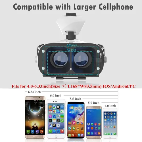 Vista 4 de 3D VR HeadsetGlasses, VR Virtual Reality Goggles w Fans for 3D IMAX MovieGame for Samsung Galaxy Note 10 8 S9 S8 Edge + A9s A6s, iPhone 12 Mini 11