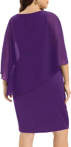 Vista 4 de Pinup Fashion Vestido de capa para mujer con superposición de gasa, sin mangas, cuello redondo, bodycon vestido de tubo