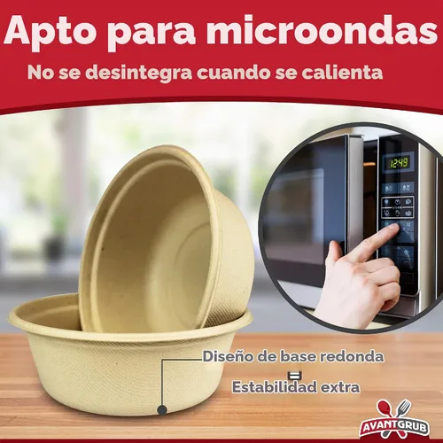 Vista 3 de Cuencos apilables de 11.5 onzas, a prueba de fugas, compostables, paquete de 25 unidades, resistentes y a base de plantas, aptos para microondas
