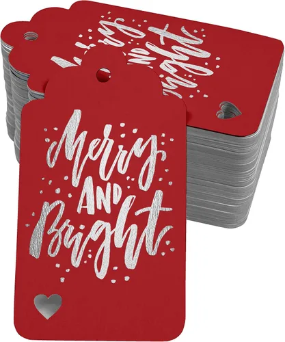 Vista 60 de Etiquetas colgantes con texto en inglés "Merry and Bright" (50 unidades)