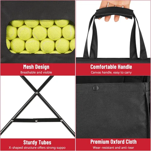 Vista 3 de Cesta plegable de pickleball para pelotas de tenis con ruedas, bolsa extraíble, carrito portátil con capacidad para 170 pelotas de tenis o 140