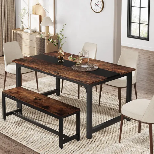 Vista 7 de Tribesigns Mesa de comedor de 63 x 31.5 pulgadas, mesa de cocina industrial para 4-6 personas, mesa de comedor rectangular para comedor, cocina