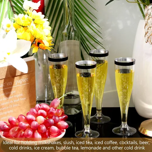 Vista 4 de Zubebe 100 Piezas de flautas de champán de plástico 4.5 oz Copas de champán de plástico transparente clásico Copas de champán para bodas, fiestas