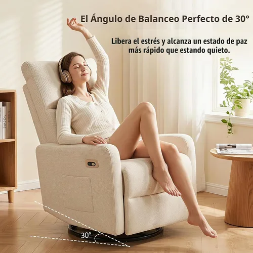 Vista 4 de Silla reclinable giratoria de potencia pequeña para guardería, sala de estar Beige