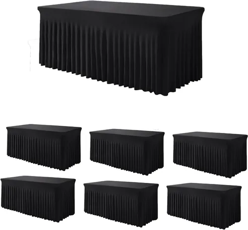 Vista 27 de TC27 - Mantel rectangular ajustable de elastano de 4 pies con falda plisada, sin arrugas, mantel rectangular para fiestas, bodas, banquetes