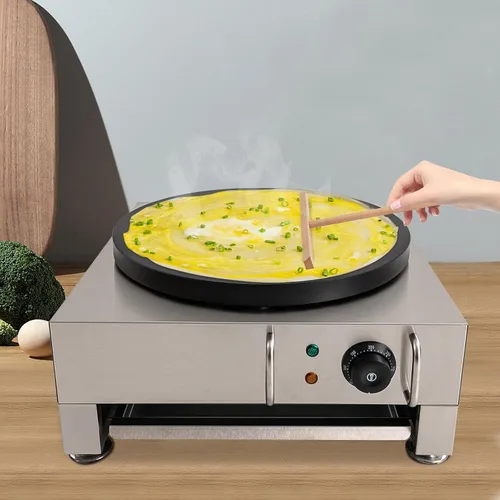 Vista 3 de Máquina eléctrica de crepas de 16 pulgadas, máquina de panqueques de temperatura ajustable con bandeja antiadherente para crepé, con esparcidor
