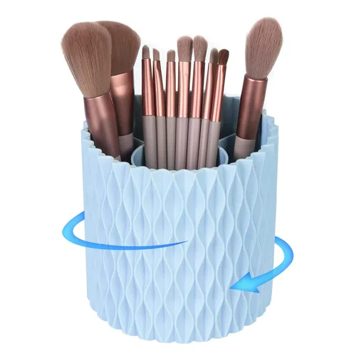 Vista 8 de Organizador de brochas de maquillaje, rotación de 360°, vaso de 5 ranuras para cosméticos, lápices labiales, bolígrafos, organizador de tocador