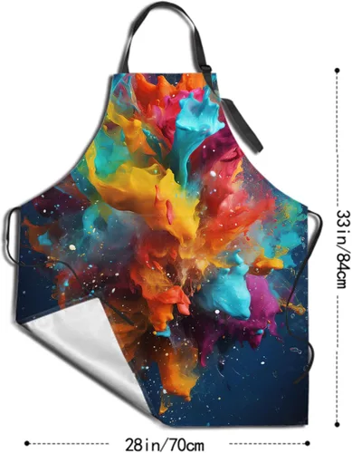 Vista 2 de Delantal colorido de poliéster Grooming Delantales con bolsillo para barbacoa Cocina Pintura Adultos