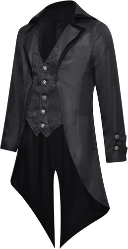 Vista 2 de Lipoon Men's Steampunk Gothic Tailcoat Jacket Victorian Pirate Vampire Costume