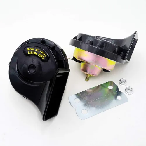 Vista 2 de Bocina de coche 115DB Bocina eléctrica para coche, bocina de motocicleta negra, tono alto y bajo, con soporte, cuerno resistente al agua, bocina