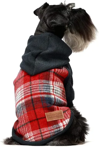Vista 10 de Fitwarm Geometric Stripe Fleece Dog Hoodie, Fuzzy Winter Clothes for Small Dogs Boy Girl, Cozy Pet Sweatshirt, Orange, Grey, Black, XS