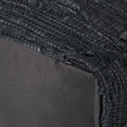 Vista 6 de SIMPLIHOME Fredrik - Puf cuadrado – Otomano de cuero genuino tejido de 18 pulgadas de ancho en negro, reposapiés estilo bohemio o asiento adicional