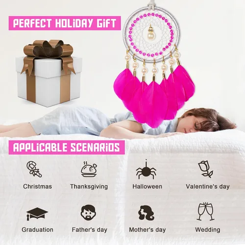 Vista 5 de Mini atrapasueños – Pluma de ganso con perla de lujo, cuero natural, pequeño atrapasueños hecho a mano para dormitorio, atrapasueños para niñas