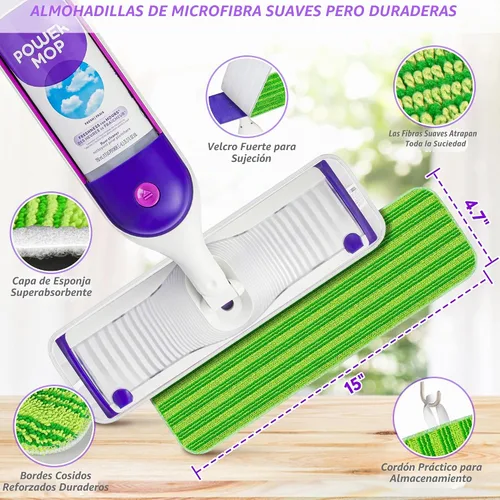Vista 3 de Almohadillas reutilizables compatibles con Swiffer PowerMop – SEVENMAX de microfibra de 15 pulgadas, almohadillas de repuesto para trapeador