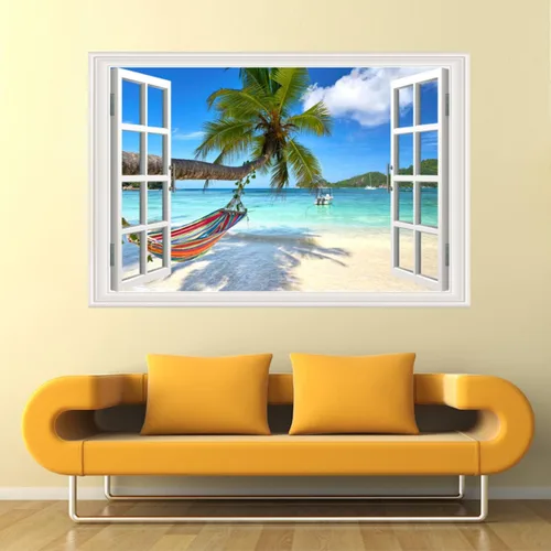 Vista 7 de 2 calcomanías autoadhesivas para pared, romántica, sala de estar, dormitorio, estudio, oficina, decoración de pared, paisaje del océano, calcomanía