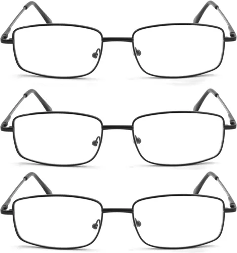 Vista 2 de Gafas de lectura rectangulares extra anchas de metal para hombres y mujeres