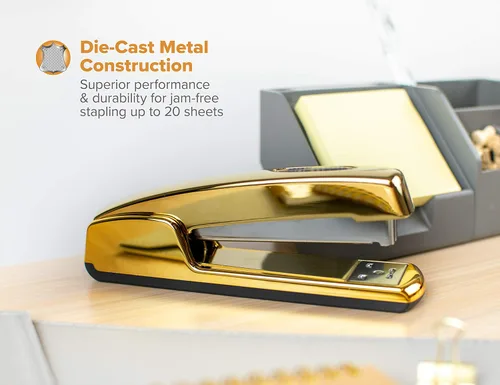 Vista 2 de Bostitch Office Professional - Engrapadora ejecutiva de metal, capacidad para 20 hojas, cromo dorado (B5000-GOLD) (paquete de 6)