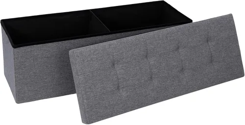 Vista 8 de LEMY - Banco de almacenamiento otomano plegable de 43 pulgadas, taburete reposapiés con divisor de madera y gran espacio de almacenamiento, banco