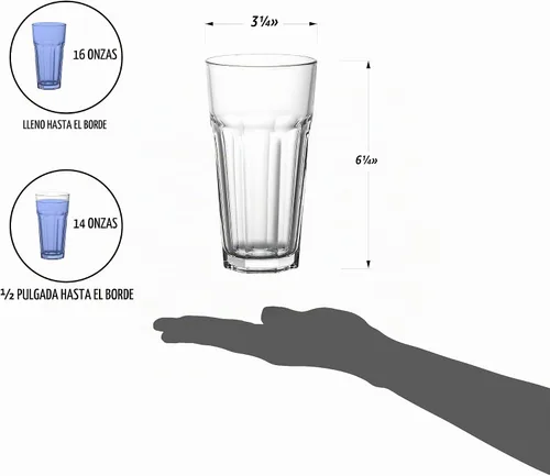 Vista 9 de Red Co. Juego de 6 vasos de vidrio transparente de 16 onzas líquidas para agua, jugo, cerveza, cócteles