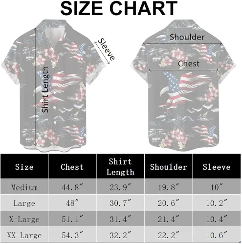 Vista 4 de HAPNBCELE Camisa hawaiana para hombre, estampado de bandera tropical americana, casual, manga corta, hawaiana con botones