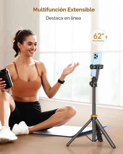 Vista 3 de EUCOS Trípode de teléfono de 62 pulgadas, trípode para iPhone y palo selfie con control remoto, soporte extensible para teléfono celular y soporte