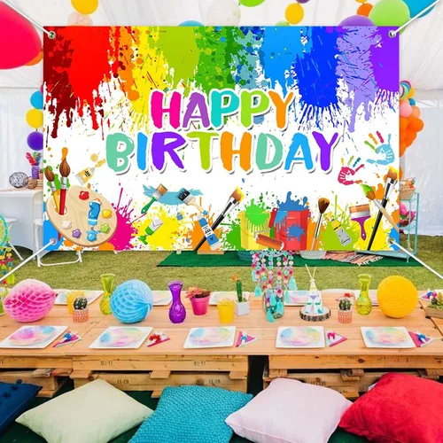 Vista 5 de Avezano Cartel de pintura de cumpleaños para niños y niñas, decoración de fiesta de arte de grafiti, tema de pintura, fondo de fotos de feliz