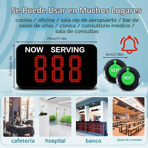 Vista 5 de Sistema de número de boleto Sistema de llamadas inalámbrico en cola con 1 pantalla de toma de número, 2 botón de llamada siguiente 1 soporte