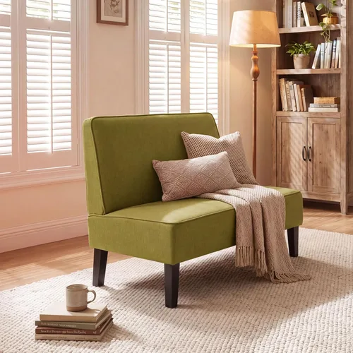 Vista 9 de Acolchado Lino sin brazo settee Loveseat sofá Home informal sala dormidor, Tela, Azul