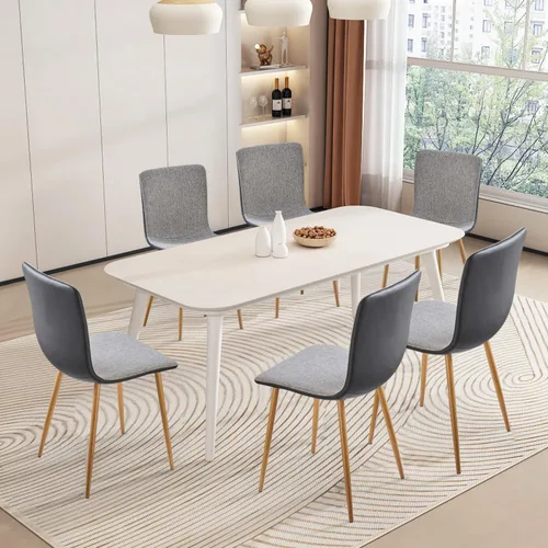 Vista 7 de FurnitureR Juego de 4 sillas de comedor, cómodas sillas auxiliares con respaldo de tela de poliuretano y patas de roble resistentes para cocina, Gris