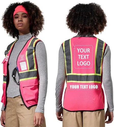 Vista 17 de AYKRM Chaleco de Seguridad de Construcción Personalizado con Logotipo Impreso de Alta Visibilidad Reflectante de 2 Tonos