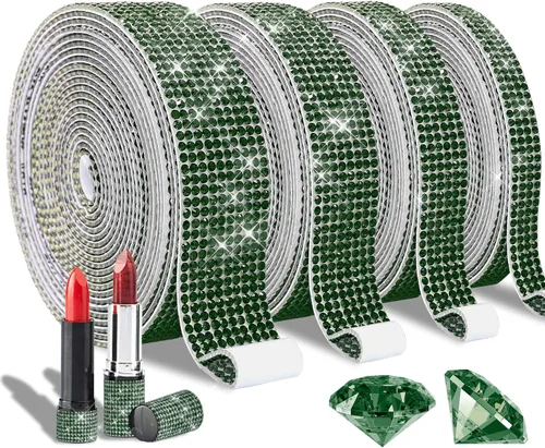 Vista 16 de 4 rollos de cinta autoadhesiva con diamantes de imitación, cinta de diamantes bling con pegatinas de 2 mm para manualidades, bodas, cumpleaños