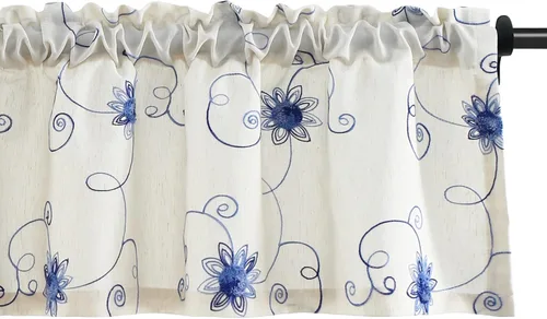 Vista 32 de VOGOL Cortinas de Nivel para Cocina para Ventana, Flores Azules y Enredaderas Bordadas Cortina de 24 Pulgadas de Largo, Cortinas Cortas Tratamiento