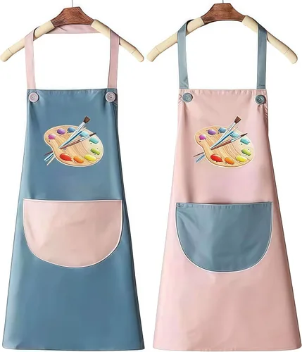 Vista 9 de Delantal para niños, paquete de 2 delantales de pintura para niños y niñas, delantales para niños, pintura, cocina, horneado, arte y manualidades