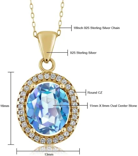 Vista 90 de Gem Stone King Collar con colgante de plata chapada en oro amarillo de 18 quilates de 0.433 x 0.354 in con piedra natal ovalada para mujer