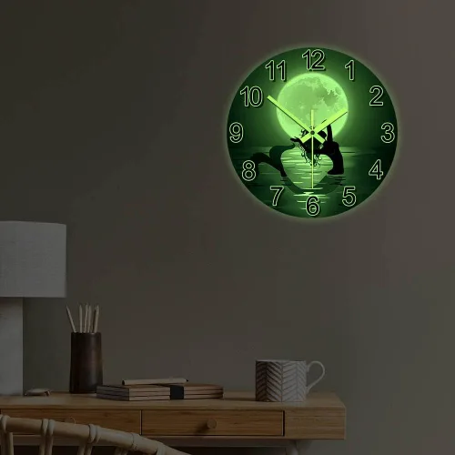 Vista 9 de The Geeky Days Reloj colgante de sirena con luna llena que brilla en la oscuridad, funciona con pilas, de cuarzo silencioso luminoso de 12 pulgadas
