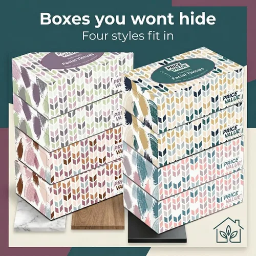 Vista 2 de Price Value Cajas de pañuelos faciales, 230 hojas por caja, 8 cajas. Premium suave, suave y duradero en una caja elegante, 1,840 hojas