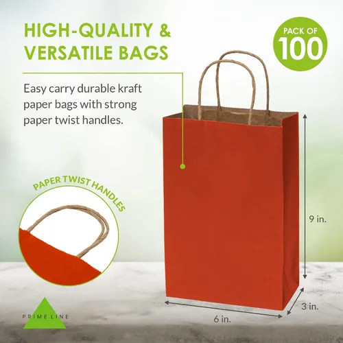 Vista 4 de Prime Line Packaging Bolsas de regalo rojas, bolsas de regalo de papel kraft mini con asas, bolsas de mano para vacaciones, regalos de Navidad