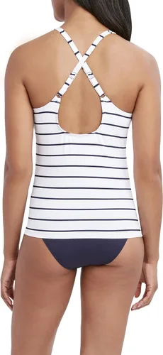 Vista 2 de Nautica Tankini estándar con espalda cruzada y cuello halter para mujer, control de abdomen, copa extraíble, tirantes ajustables